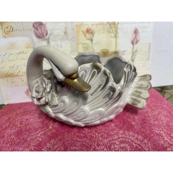 White Swan Other - vintage white ceramic swan planter